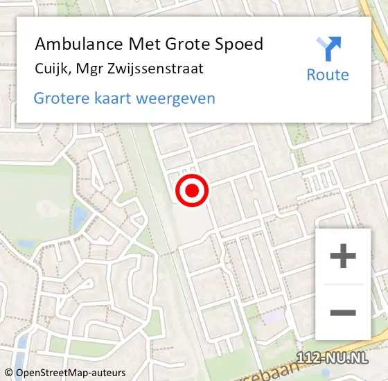 Locatie op kaart van de 112 melding: Ambulance Met Grote Spoed Naar Cuijk, Mgr Zwijssenstraat op 19 februari 2020 22:44