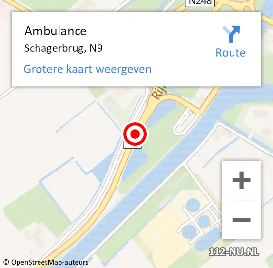 Locatie op kaart van de 112 melding: Ambulance Schagerbrug, N9 op 20 februari 2020 07:37