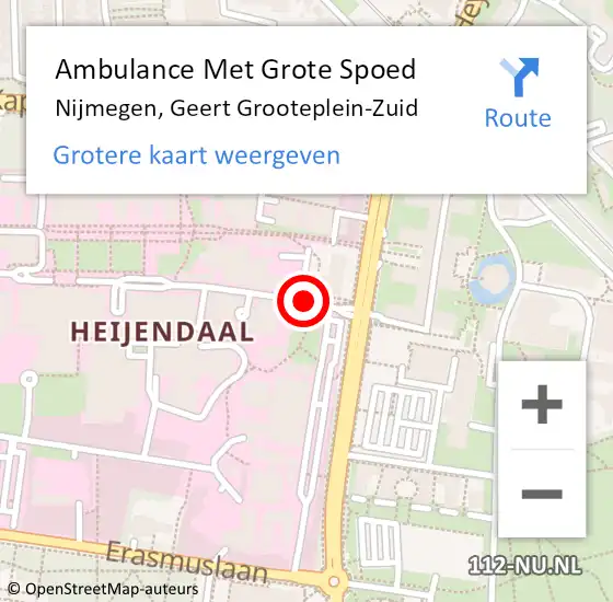 Locatie op kaart van de 112 melding: Ambulance Met Grote Spoed Naar Nijmegen, Geert Grooteplein-Zuid op 20 februari 2020 09:34