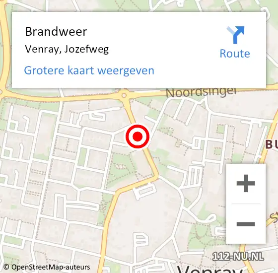 Locatie op kaart van de 112 melding: Brandweer Venray, Jozefweg op 20 februari 2020 11:57