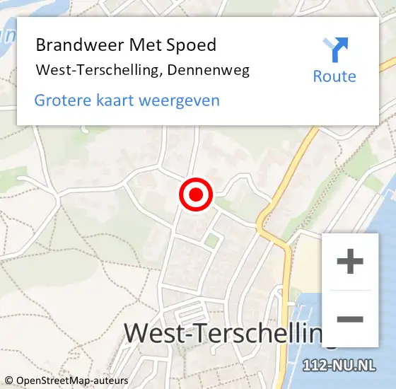 Locatie op kaart van de 112 melding: Brandweer Met Spoed Naar West-Terschelling, Dennenweg op 20 februari 2020 12:12