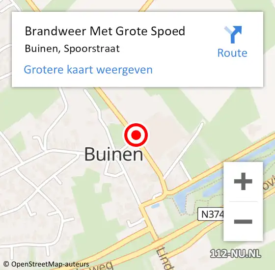 Locatie op kaart van de 112 melding: Brandweer Met Grote Spoed Naar Buinen, Spoorstraat op 29 april 2014 06:53