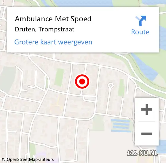 Locatie op kaart van de 112 melding: Ambulance Met Spoed Naar Druten, Trompstraat op 21 februari 2020 09:33
