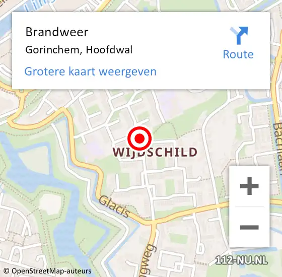 Locatie op kaart van de 112 melding: Brandweer Gorinchem, Hoofdwal op 21 februari 2020 09:59