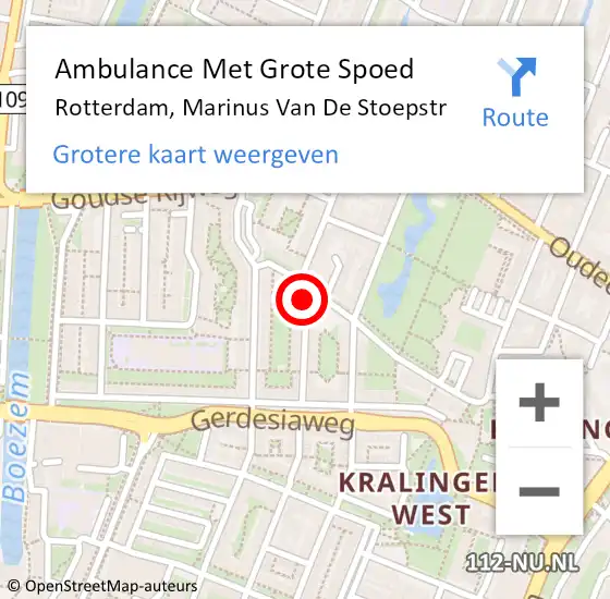 Locatie op kaart van de 112 melding: Ambulance Met Grote Spoed Naar Rotterdam, Marinus Van De Stoepstr op 21 februari 2020 11:43