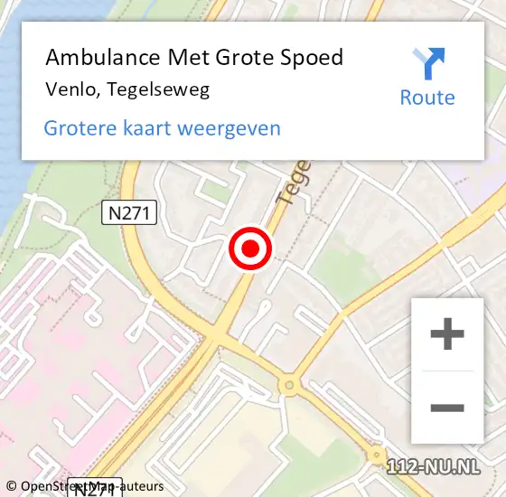 Locatie op kaart van de 112 melding: Ambulance Met Grote Spoed Naar Venlo, Tegelseweg op 21 februari 2020 22:08