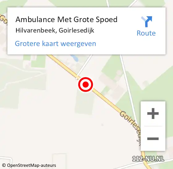 Locatie op kaart van de 112 melding: Ambulance Met Grote Spoed Naar Hilvarenbeek, Goirlesedijk op 22 februari 2020 05:27