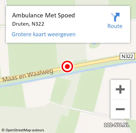 Locatie op kaart van de 112 melding: Ambulance Met Spoed Naar Druten, N322 op 22 februari 2020 11:38