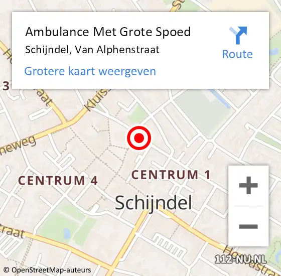 Locatie op kaart van de 112 melding: Ambulance Met Grote Spoed Naar Schijndel, Van Alphenstraat op 22 februari 2020 12:54
