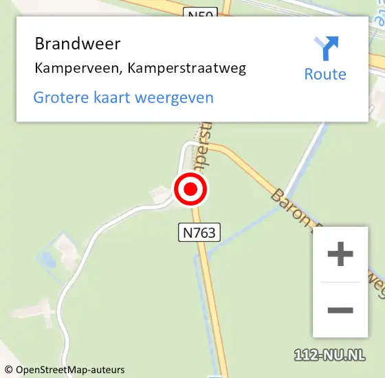Locatie op kaart van de 112 melding: Brandweer Kamperveen, Kamperstraatweg op 22 februari 2020 13:50