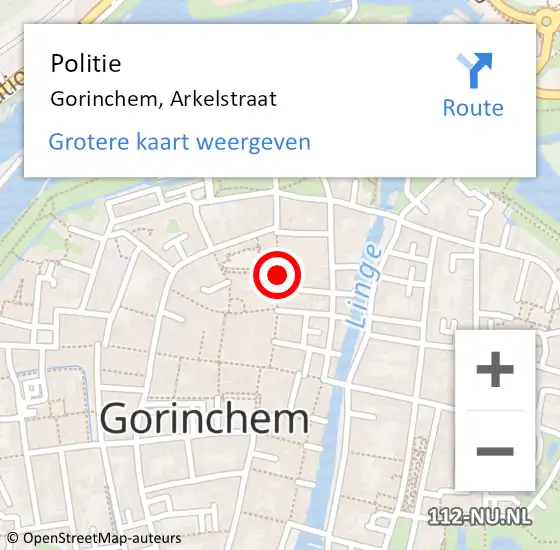 Locatie op kaart van de 112 melding: Politie Gorinchem, Arkelstraat op 22 februari 2020 14:41