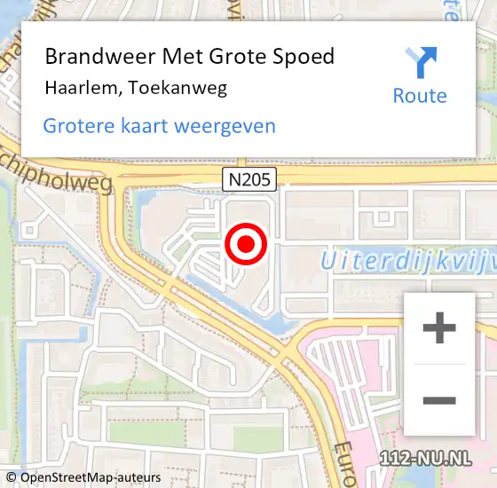 Locatie op kaart van de 112 melding: Brandweer Met Grote Spoed Naar Haarlem, Toekanweg op 22 februari 2020 15:14