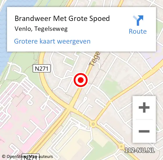 Locatie op kaart van de 112 melding: Brandweer Met Grote Spoed Naar Venlo, Tegelseweg op 22 februari 2020 15:27