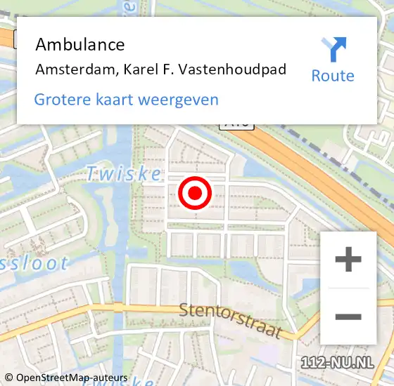 Locatie op kaart van de 112 melding: Ambulance Amsterdam, Karel F. Vastenhoudpad op 22 februari 2020 19:18