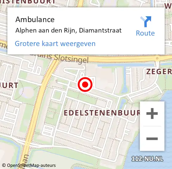 Locatie op kaart van de 112 melding: Ambulance Alphen aan den Rijn, Diamantstraat op 23 februari 2020 01:04