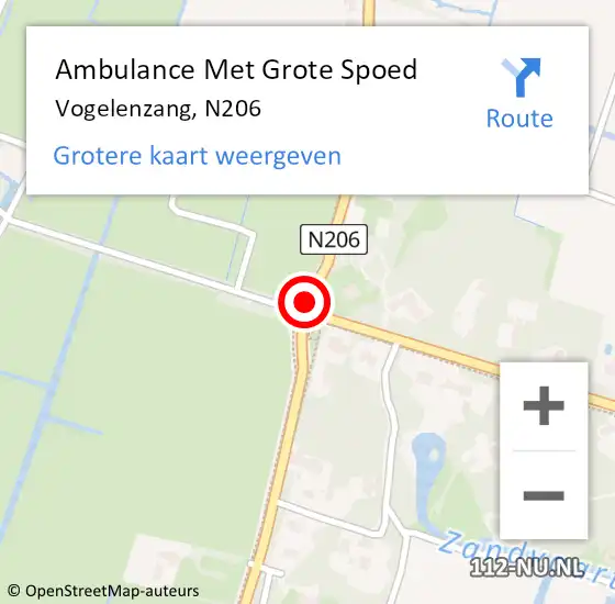 Locatie op kaart van de 112 melding: Ambulance Met Grote Spoed Naar Vogelenzang, N206 op 23 februari 2020 11:59