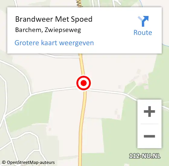 Locatie op kaart van de 112 melding: Brandweer Met Spoed Naar Barchem, Zwiepseweg op 23 februari 2020 12:31