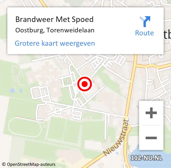 Locatie op kaart van de 112 melding: Brandweer Met Spoed Naar Oostburg, Torenweidelaan op 23 februari 2020 13:05