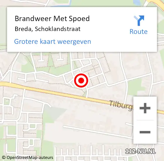 Locatie op kaart van de 112 melding: Brandweer Met Spoed Naar Breda, Schoklandstraat op 23 februari 2020 13:43