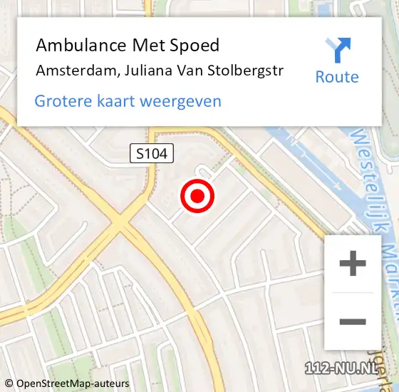 Locatie op kaart van de 112 melding: Ambulance Met Spoed Naar Amsterdam, Juliana Van Stolbergstr op 23 februari 2020 13:57