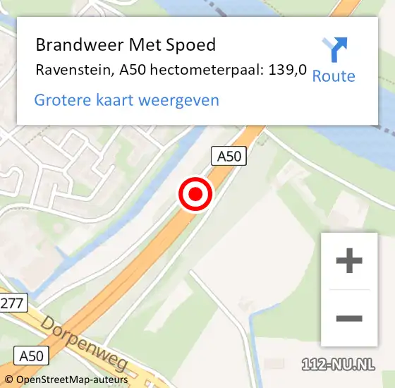 Locatie op kaart van de 112 melding: Brandweer Met Spoed Naar Ravenstein, A50 hectometerpaal: 139,0 op 23 februari 2020 15:49