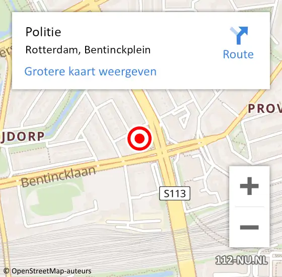 Locatie op kaart van de 112 melding: Politie Rotterdam, Bentinckplein op 23 februari 2020 19:12