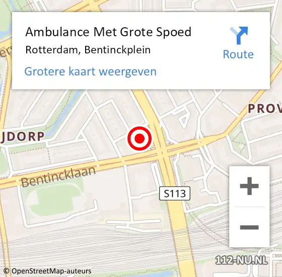 Locatie op kaart van de 112 melding: Ambulance Met Grote Spoed Naar Rotterdam, Bentinckplein op 23 februari 2020 19:13