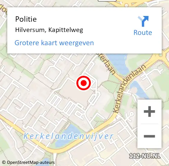 Locatie op kaart van de 112 melding: Politie Hilversum, Kapittelweg op 24 februari 2020 08:53