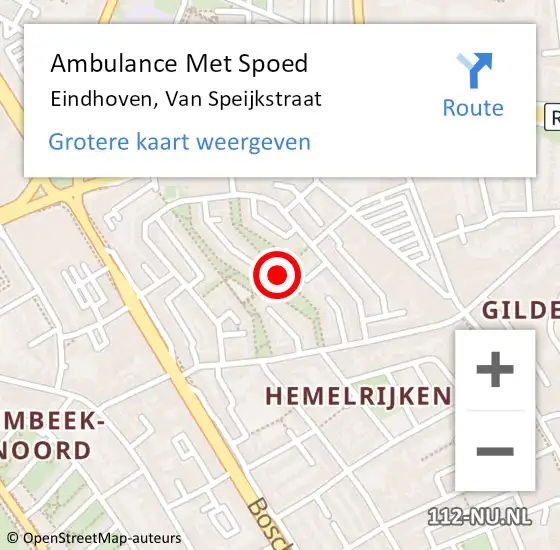 Locatie op kaart van de 112 melding: Ambulance Met Spoed Naar Eindhoven, Van Speijkstraat op 24 februari 2020 14:00