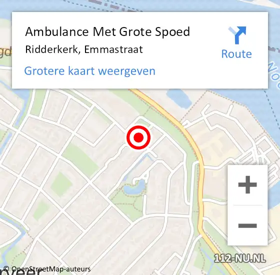 Locatie op kaart van de 112 melding: Ambulance Met Grote Spoed Naar Ridderkerk, Emmastraat op 24 februari 2020 20:20