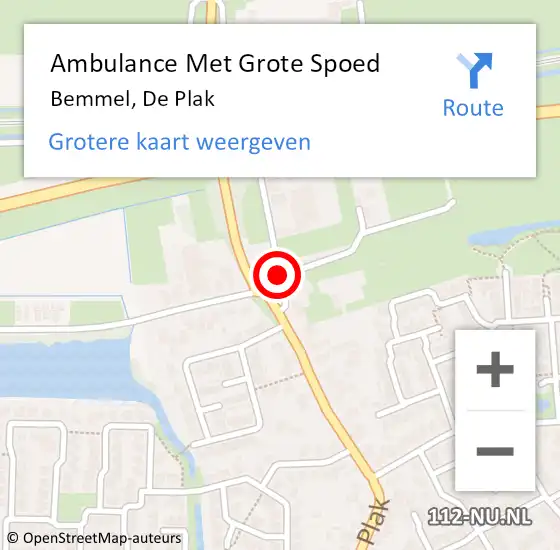Locatie op kaart van de 112 melding: Ambulance Met Grote Spoed Naar Bemmel, De Plak op 24 februari 2020 22:15