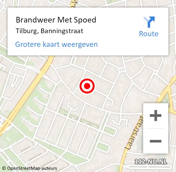 Locatie op kaart van de 112 melding: Brandweer Met Spoed Naar Tilburg, Banningstraat op 25 februari 2020 10:14