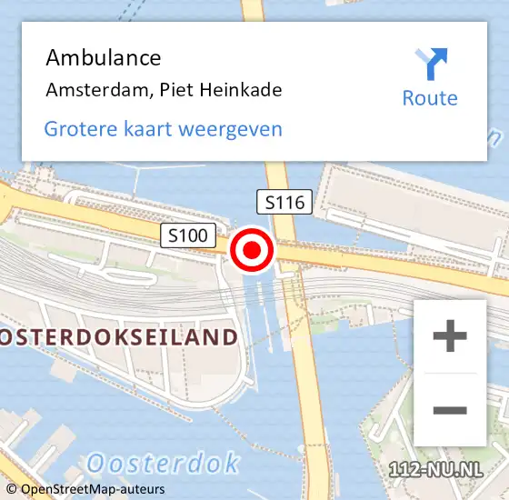 Locatie op kaart van de 112 melding: Ambulance Amsterdam, Piet Heinkade op 25 februari 2020 10:33
