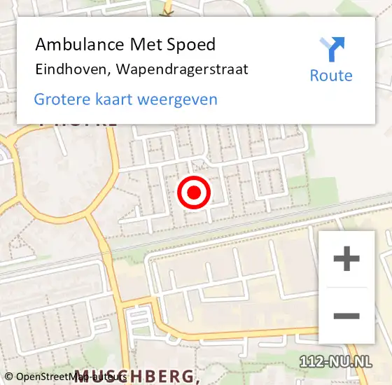 Locatie op kaart van de 112 melding: Ambulance Met Spoed Naar Eindhoven, Wapendragerstraat op 25 februari 2020 11:29