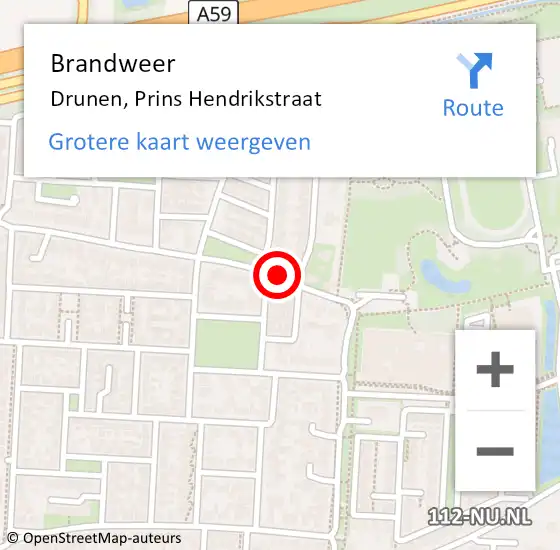 Locatie op kaart van de 112 melding: Brandweer Drunen, Prins Hendrikstraat op 25 februari 2020 16:58