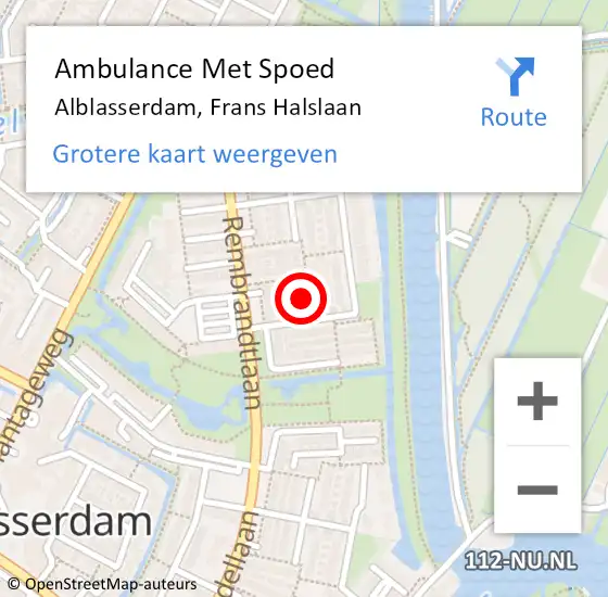 Locatie op kaart van de 112 melding: Ambulance Met Spoed Naar Alblasserdam, Frans Halslaan op 26 februari 2020 00:32