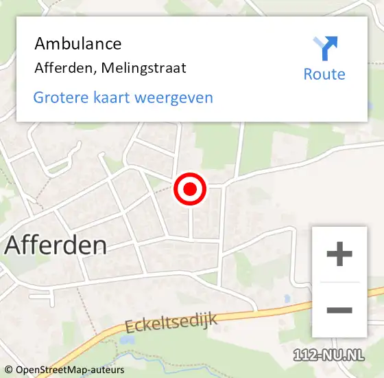 Locatie op kaart van de 112 melding: Ambulance Afferden, Melingstraat op 26 februari 2020 09:10