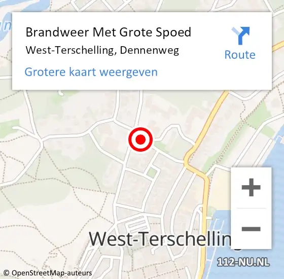 Locatie op kaart van de 112 melding: Brandweer Met Grote Spoed Naar West-Terschelling, Dennenweg op 26 februari 2020 12:00