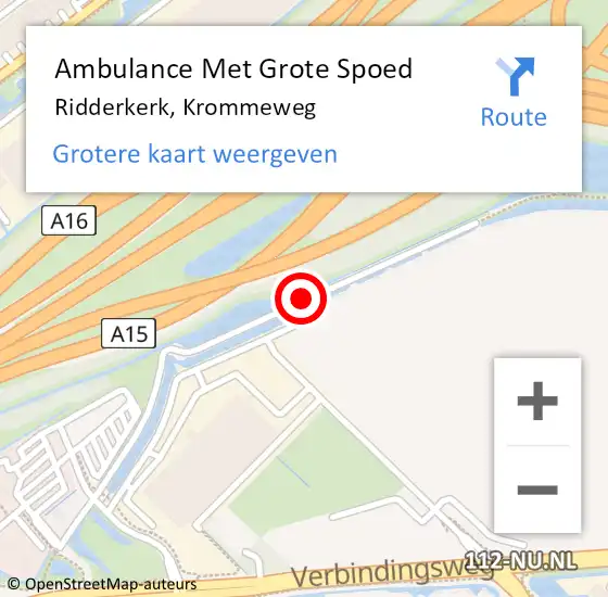 Locatie op kaart van de 112 melding: Ambulance Met Grote Spoed Naar Ridderkerk, Krommeweg op 26 februari 2020 12:49
