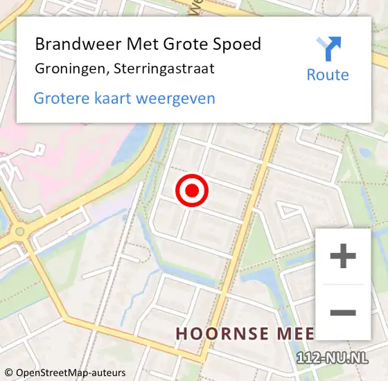 Locatie op kaart van de 112 melding: Brandweer Met Grote Spoed Naar Groningen, Sterringastraat op 26 februari 2020 13:09