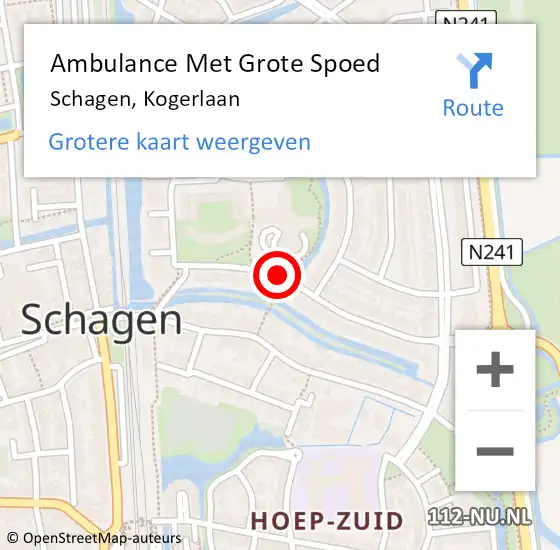 Locatie op kaart van de 112 melding: Ambulance Met Grote Spoed Naar Schagen, Kogerlaan op 26 februari 2020 15:21