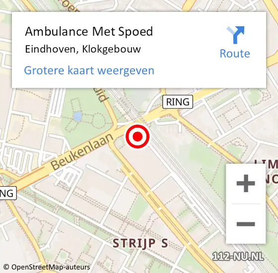 Locatie op kaart van de 112 melding: Ambulance Met Spoed Naar Eindhoven, Klokgebouw op 26 februari 2020 18:23