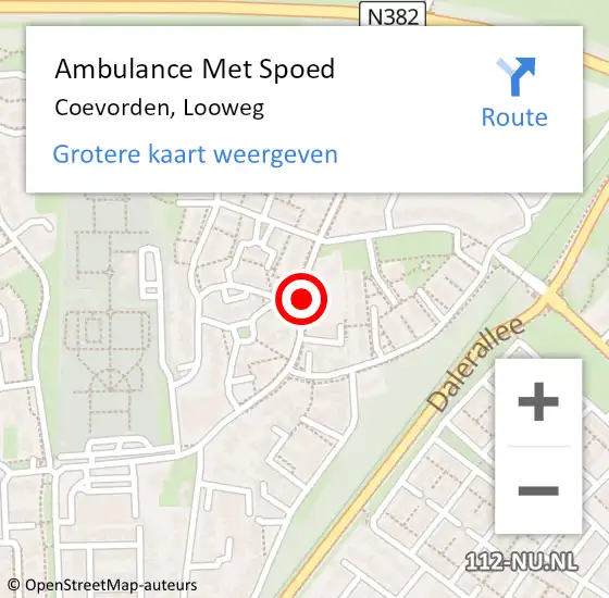 Locatie op kaart van de 112 melding: Ambulance Met Spoed Naar Coevorden, Looweg op 26 februari 2020 21:38
