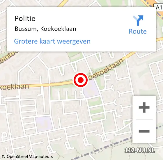 Locatie op kaart van de 112 melding: Politie Bussum, Koekoeklaan op 27 februari 2020 11:26