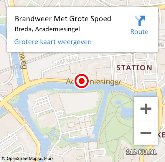 Locatie op kaart van de 112 melding: Brandweer Met Grote Spoed Naar Breda, Academiesingel op 27 februari 2020 12:02