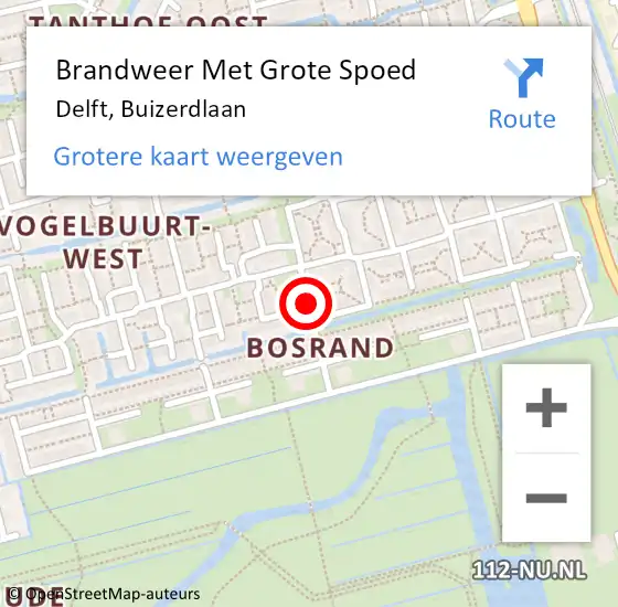 Locatie op kaart van de 112 melding: Brandweer Met Grote Spoed Naar Delft, Buizerdlaan op 27 februari 2020 12:37