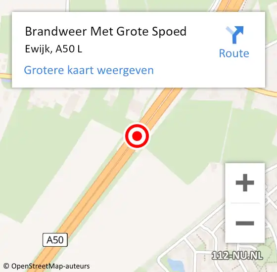 Locatie op kaart van de 112 melding: Brandweer Met Grote Spoed Naar Ewijk, A50 L op 27 februari 2020 13:43