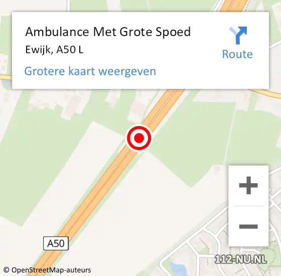 Locatie op kaart van de 112 melding: Ambulance Met Grote Spoed Naar Ewijk, A50 L op 27 februari 2020 13:44