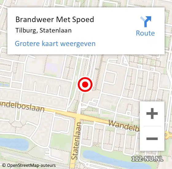 Locatie op kaart van de 112 melding: Brandweer Met Spoed Naar Tilburg, Statenlaan op 27 februari 2020 14:37