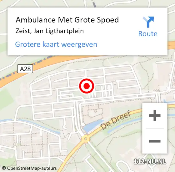 Locatie op kaart van de 112 melding: Ambulance Met Grote Spoed Naar Zeist, Jan Ligthartplein op 27 februari 2020 18:03